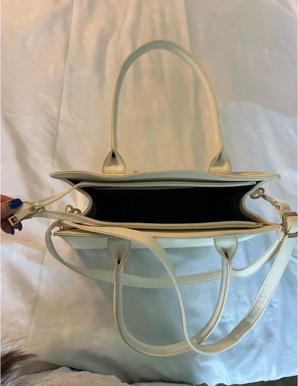 White Double Handle Satchel Purse - Image 5
