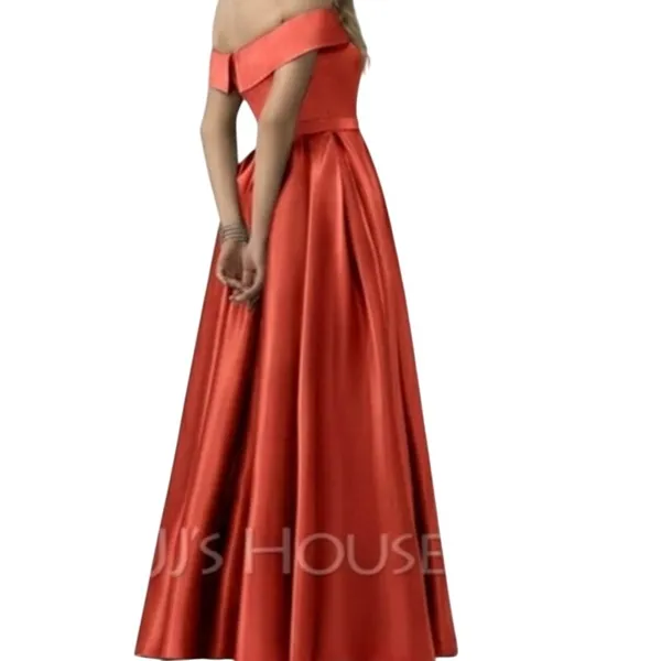 JJ House Ball-Gown/Princess Off the Shoulder Satin Dress in Papaya, Size 10 - Image 3
