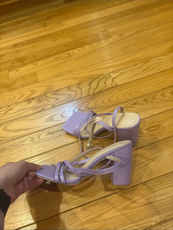 Boutique Brand Size 7.5 Purple Ankle Strap Block Heels - Image 4