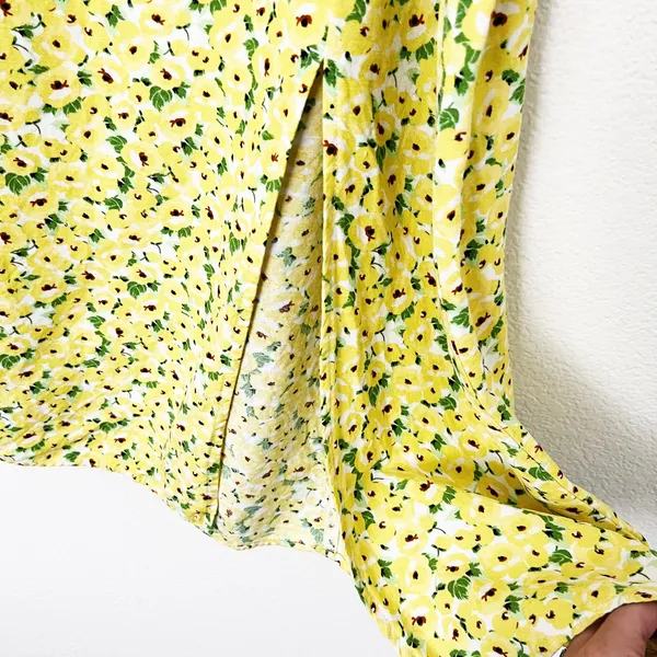 [LOFT] Yellow Floral Print Linen Blend High Waist Side Slit Midi Skirt Size 14 - Image 9