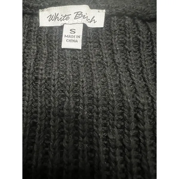 White Birch Black Knit Cardigan Sweater Small Jeweled Floral Button Short Sleeve - Image 3
