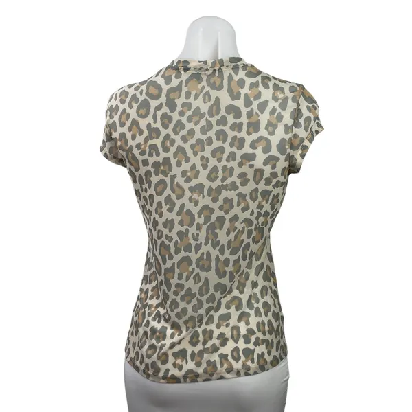 AFRM Women's Beige Leopard Animal Print Short Sleeve Crew Neck T Shirt Tee Top L - Image 3