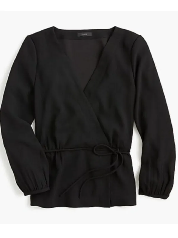 J.Crew Drapey Crepe Faux Wrap Top Blouse Black Size 8 Tailored Elegant Office - Image 4