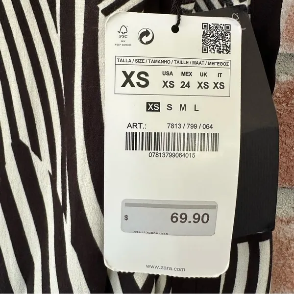Zara Abstract Striped Tie Back Tank Top NEW Women’s XS Black White - Image 5