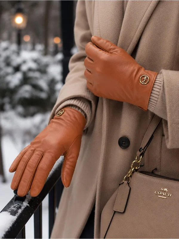 New Coach Leather and Wool Gloves, Sandstone - Image 2