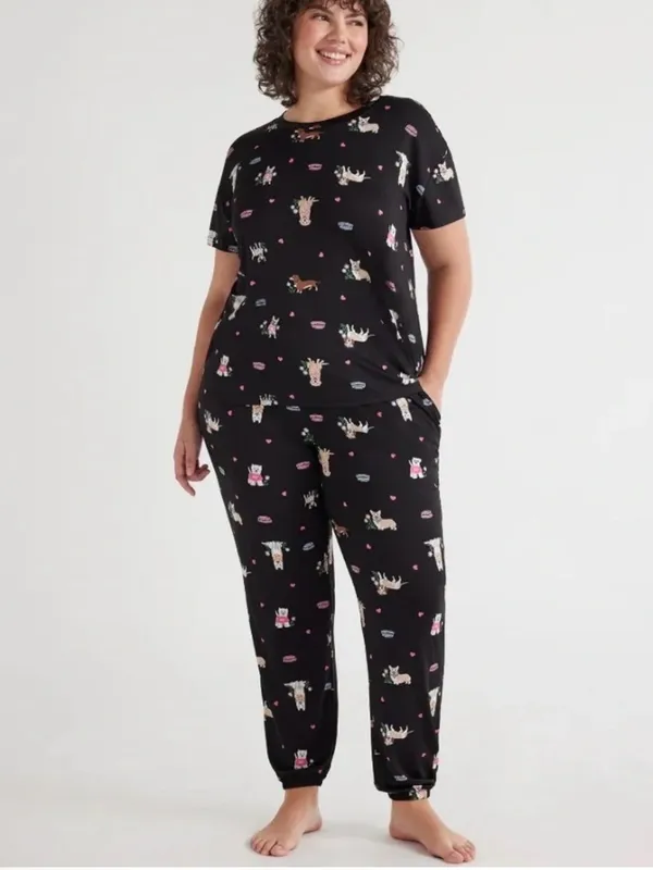 Joyspun Women’s Dog Print Cute Short Sleeve 2 PC Pajama Set Small NWT - Image 2
