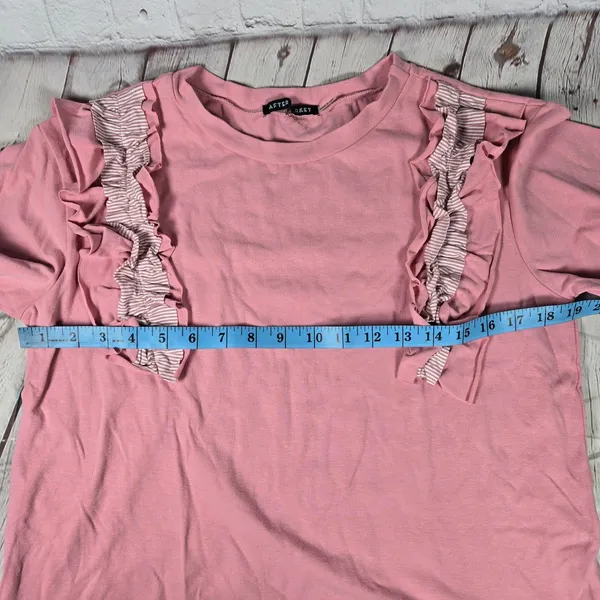 AFTER MARKET Pink Ruffle Front‎ T Shirt Made in USA Cotton Blend Top Size M - Image 6