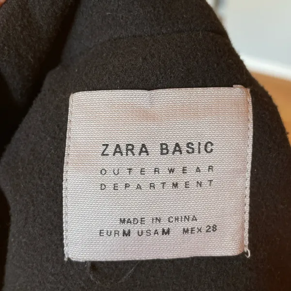 ZARA BASIC Women’s M Black Collarless Longline Coat Jacket Minimalist Pockets - Image 4