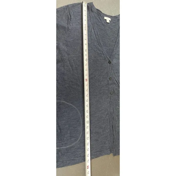 J Jill Women Blue Linen Blend Open Knit Cardigan Sweater Minimalist L Summer - Image 7