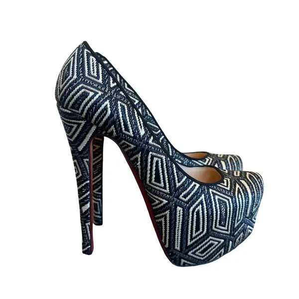 Christian Louboutin Daffodile Platform Pumps Heels Panama Geometrico Size 39 - Image 4