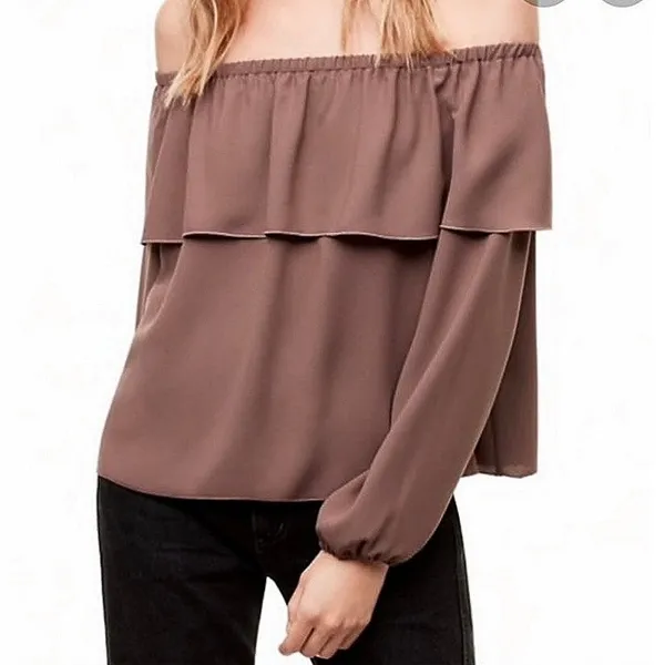 Aritzia Wilfred Morel Purple Ruffle Off Shoulder Long Sleeve Blouse Top Size S - Image 2