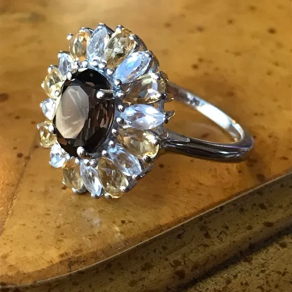 Natural Smoky Quartz Sterling Silver Cocktail Ring Size 9 - Image 8