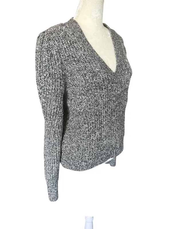 Loft black and white marled long sleeve v-neck stretchy pullover sweater M - Image 2