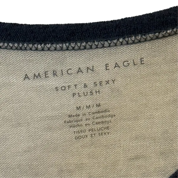 American Eagle Womens Top Soft & Sexy Plush Raglan Sleeve White Blue Medium - Image 6