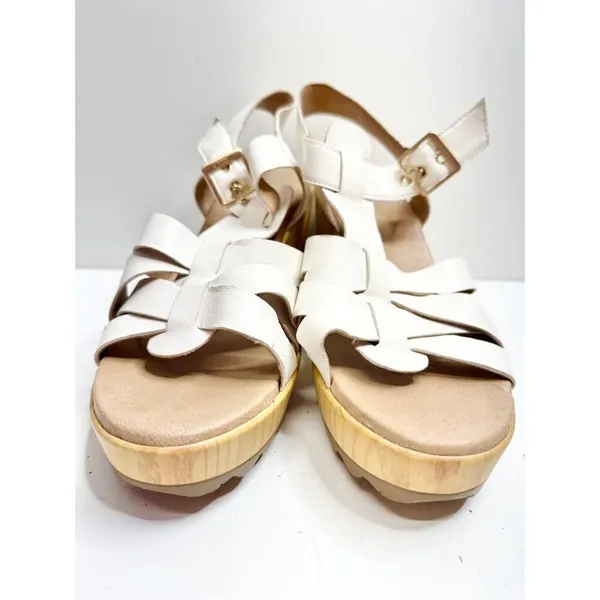 Dr. Scholl’s Sandals Size 9.5 White Leather Open‎ Toe Platform Shoes Buckle - Image 5