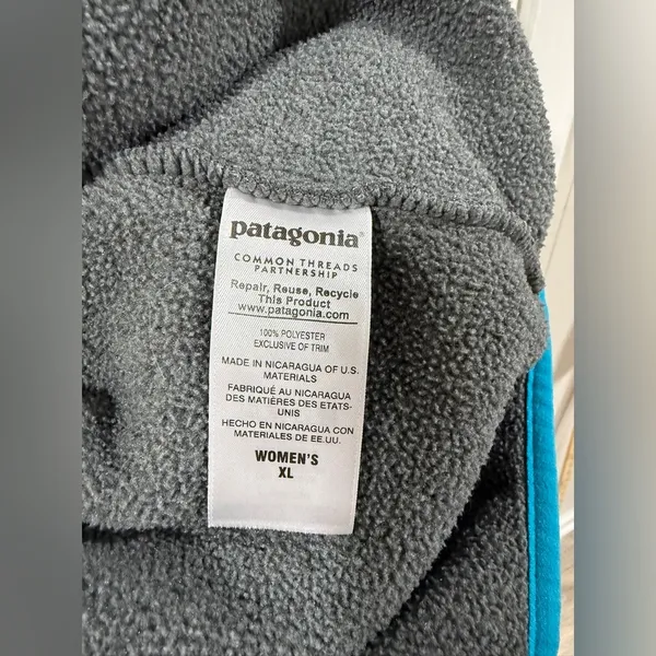 Patagonia Synchilla Snap-T Fleece Pullover Women’s XL Gray Teal Classic Logo - Image 9