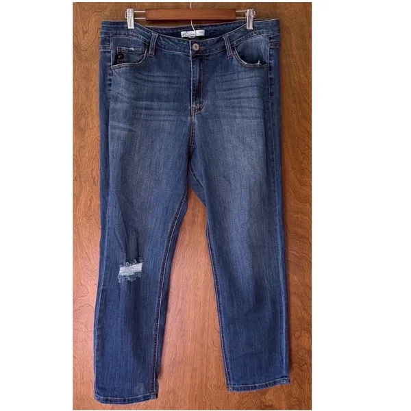 Kancan Sz 18 Cropped High Rise Distressed Dark Wash Jean Casual Streetwear Denim - Image 2