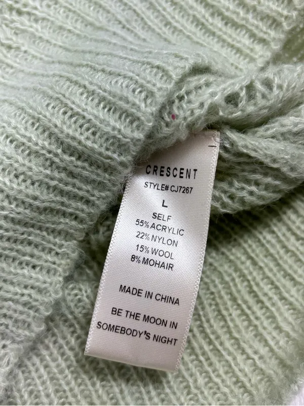 Crescent Wool Mohair Blend Saga Green Open Knit Cardigan Sweater Button Front - Image 11