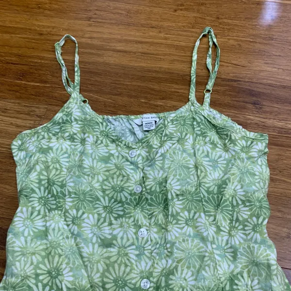 American Eagle Green Floral Print Mini Dress Button Front‎ Tie Waist Size Medium - Image 2