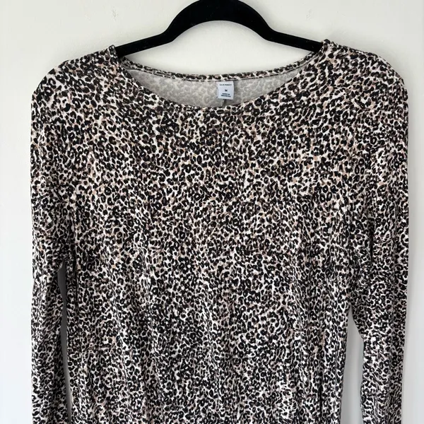 Old Navy Long Sleeve Mini Dress Cheetah Print Flowy Jersey Knit Flouncy Brown - Image 2