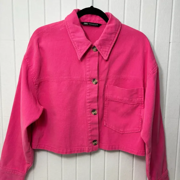 ZARA CROPPED COTTON Pink Jacket‎ /Over shirt Size M - Image 3