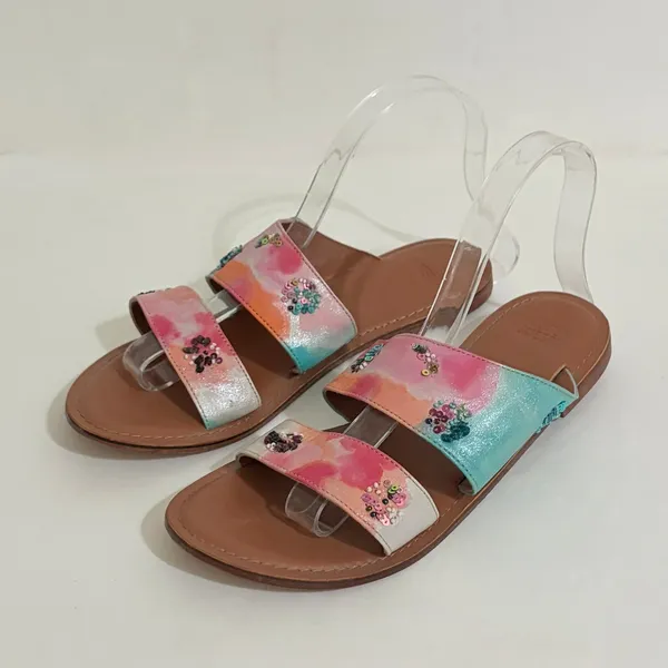 NEW Anthropologie JASPER & JEERA Painted Leather Slide Sandals Brown Gold 37 - Image 2