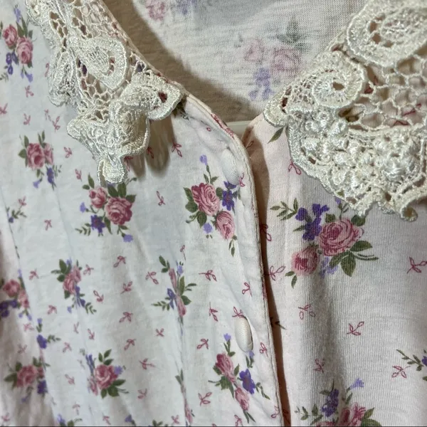 Vintage Victoria’s Secret Gold Label Sleep Shirt 90s Lace Floral Pink Large - Image 2