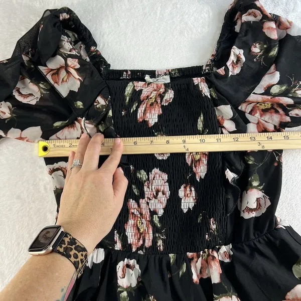Ember‎ M Medium Top Black Milkmaid Sheer Y2K Whimsigoth Whimsical Fairy Smocked - Image 8