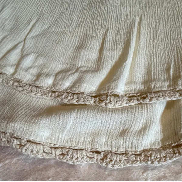 Super B Cream Crochet Lace Trim Gauze Peasant Blouse Top Medium - Image 6