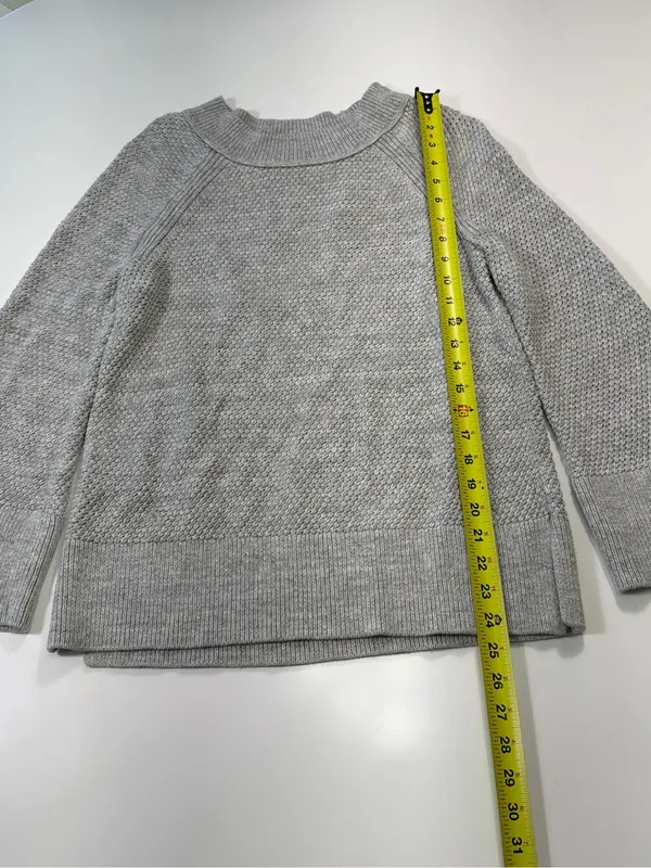 LOFT 100%. Otto Gray Crewneck Sweater with Bell Slit Sleeves Size Medium - Image 3