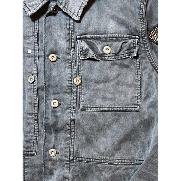 Free People Distressed Embellished Millitary Shirt Jacket Gunmetal Size Medium‎ - Image 3