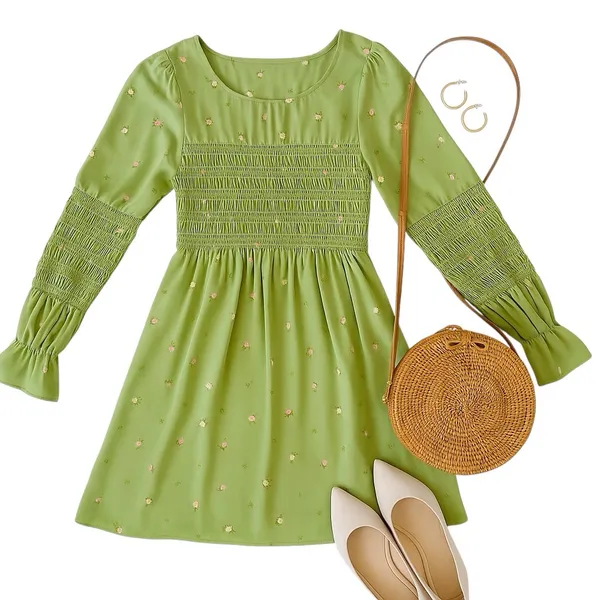 Urban Outfitters Mabel Smocked Floral Mini Dress Green Cottagecore Womens Large - Image 15
