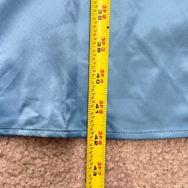 VENUS Teal Satin Slip Dress Size 8 Cowl Neck Adjustable‎ Straps Midi Slit Party - Image 10