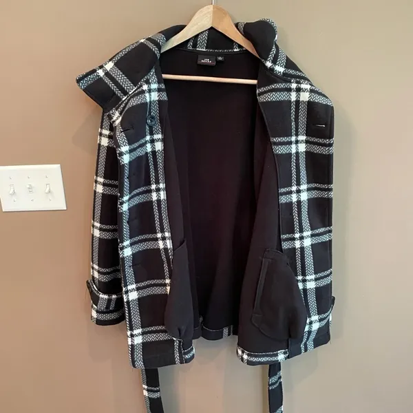 Ike Behar Fleece Check Print Peacoat Black‎ White S - Image 5
