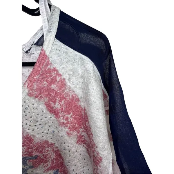 NWOT Vocal Stars And Stripes America Short Sleeve Blouse With Sequins - Image 4