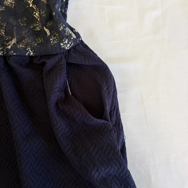 Rewind Navy Lace Skater Dress Large Y2K‎ Coquette Aesthetic Romantic Goth Chic - Image 5