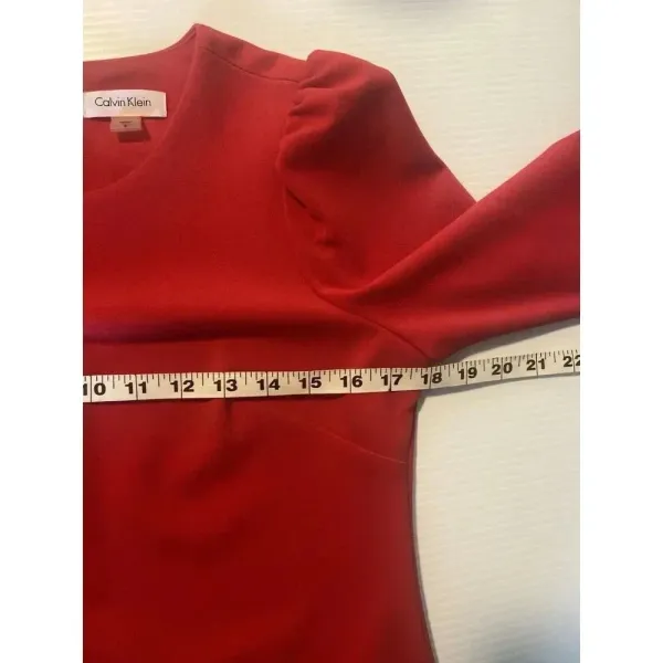 Calvin Klein Red Beaded Sleeve‎ Sheath Midi Dress Size 6 Holiday Party Cocktail - Image 11