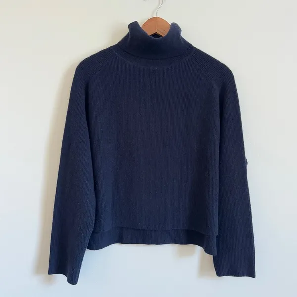 MM LaFleur Cashmere Arbus Sweater Size Small Navy Blue Turtleneck - Image 6