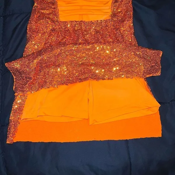 Revolution Rave festival dance bling dress w shorts orange sequin bling size S - Image 6