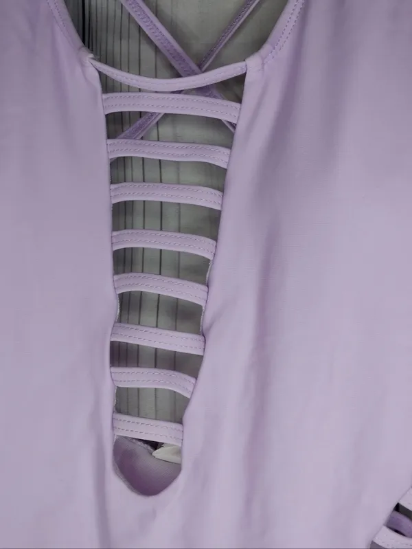 Aqua Eve Lattice Front Lilac One-Piece Y2K Style Swimsuit - Image 3