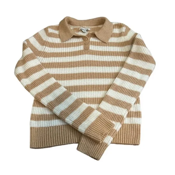 American Eagle Beige and White Striped Knit Sweater - Image 3
