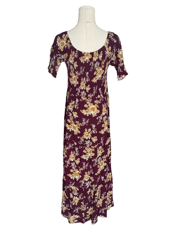 Natural Life - Burgundy Floral Maxi DressBoho Smocked Rayon Midi Maxi Sz XS/S - Image 4