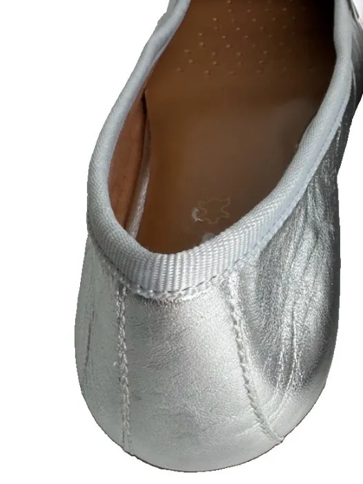 Geox Respira Silver Metallic Leather Ballet Flat with Bow Accent - Image 5
