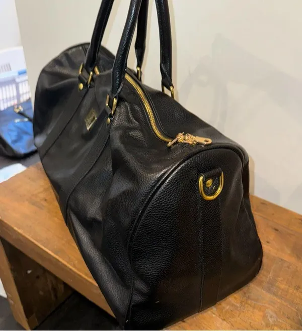 Packs Project Black & Gold Faux Leather Duffle Bag - Image 2