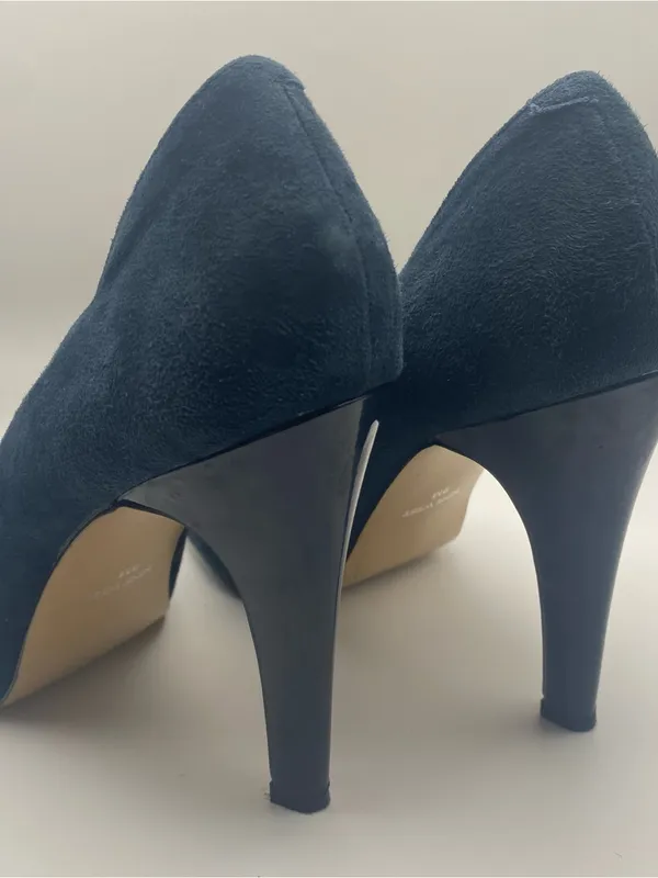 Nine West navy blue suede leather peep toe pumps heels retro business 9 - Image 2
