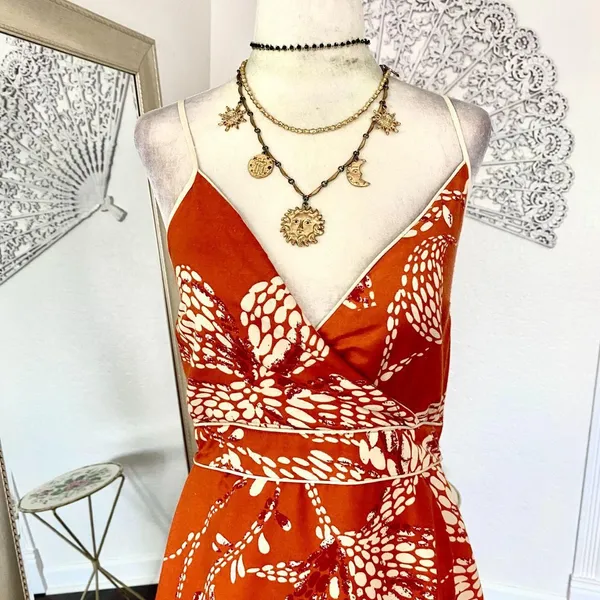 band of the free Orange Floral Wrap Midi Maxi Dress Size S - Image 3