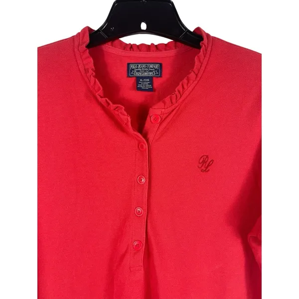 Polo Jeans Co Ralph Lauren XL Coral Ruffle Polo Shirt Cotton Short Sleeve - Image 2