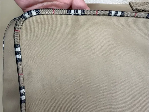 Burberry Fragrance Messenger Bag Tan Beige Plaid Trim Crossbody Adjustable - Image 5