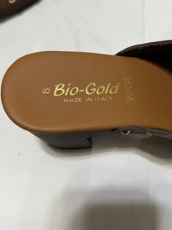 Bio-Gold Made in Italy Brown Leather Studded Platform Clogs - Image 7