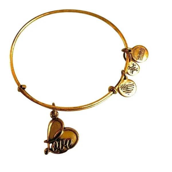 Alex and Ani love charm gold tone bangle bracelet - Image 2